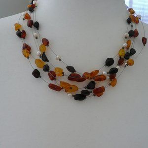 6 Strand Multi-color Amber and Freshwater Pearls